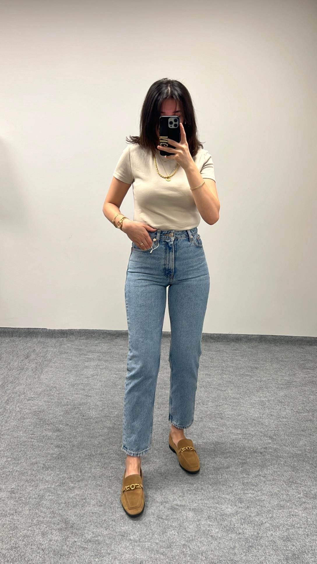 GO MAVİ YÜKSEK BEL MOM FIT JEAN