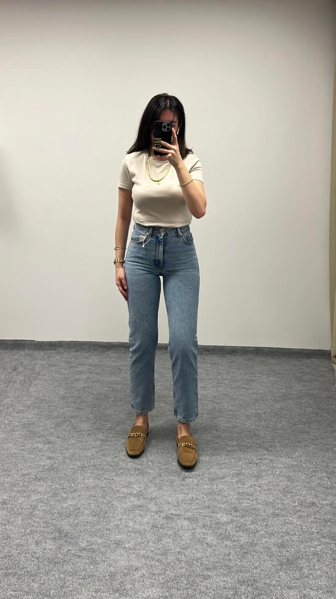 GO MAVİ YÜKSEK BEL MOM FIT JEAN