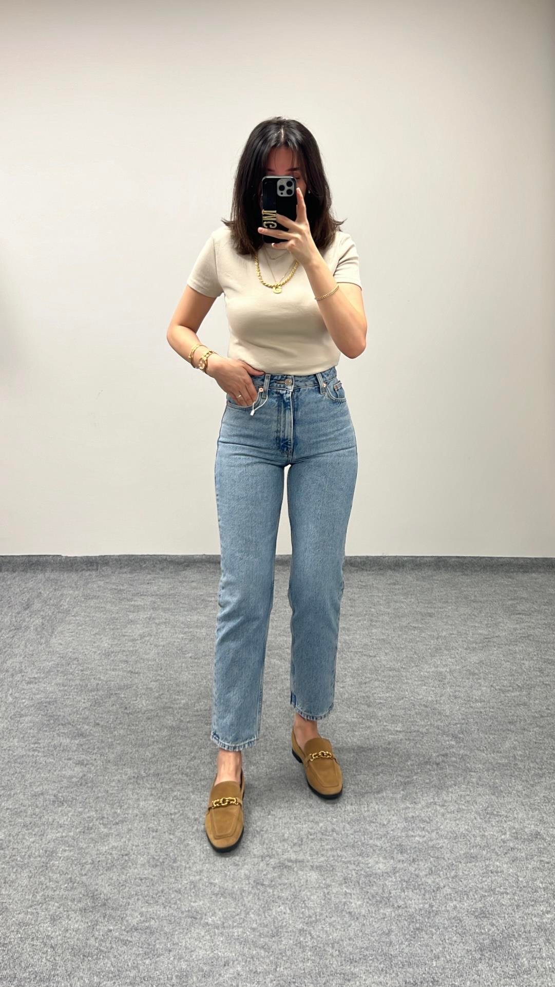 GO MAVİ YÜKSEK BEL MOM FIT JEAN