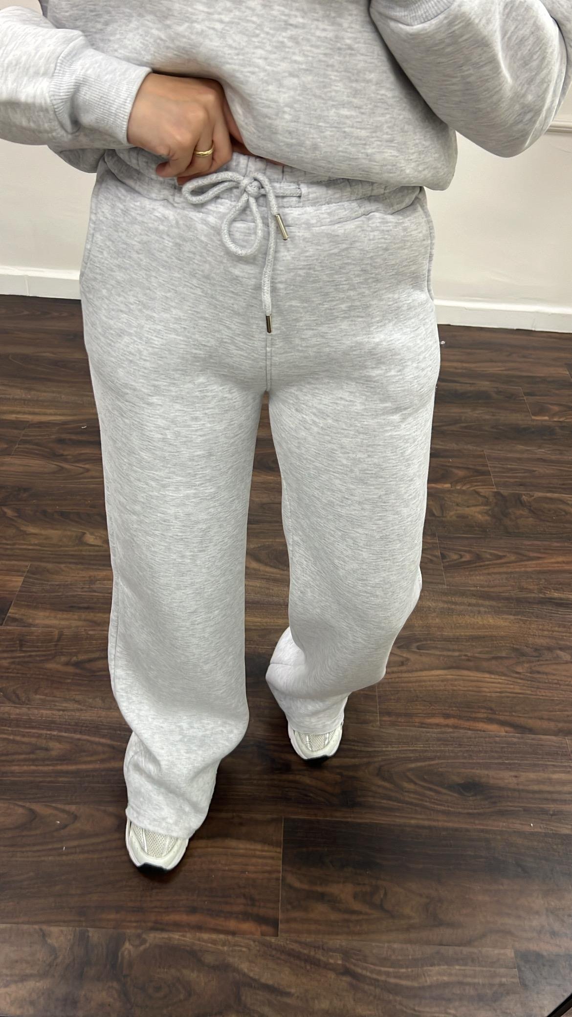 Gri Dik Yaka Sweatshirt Palazzo Pamuklu Takım