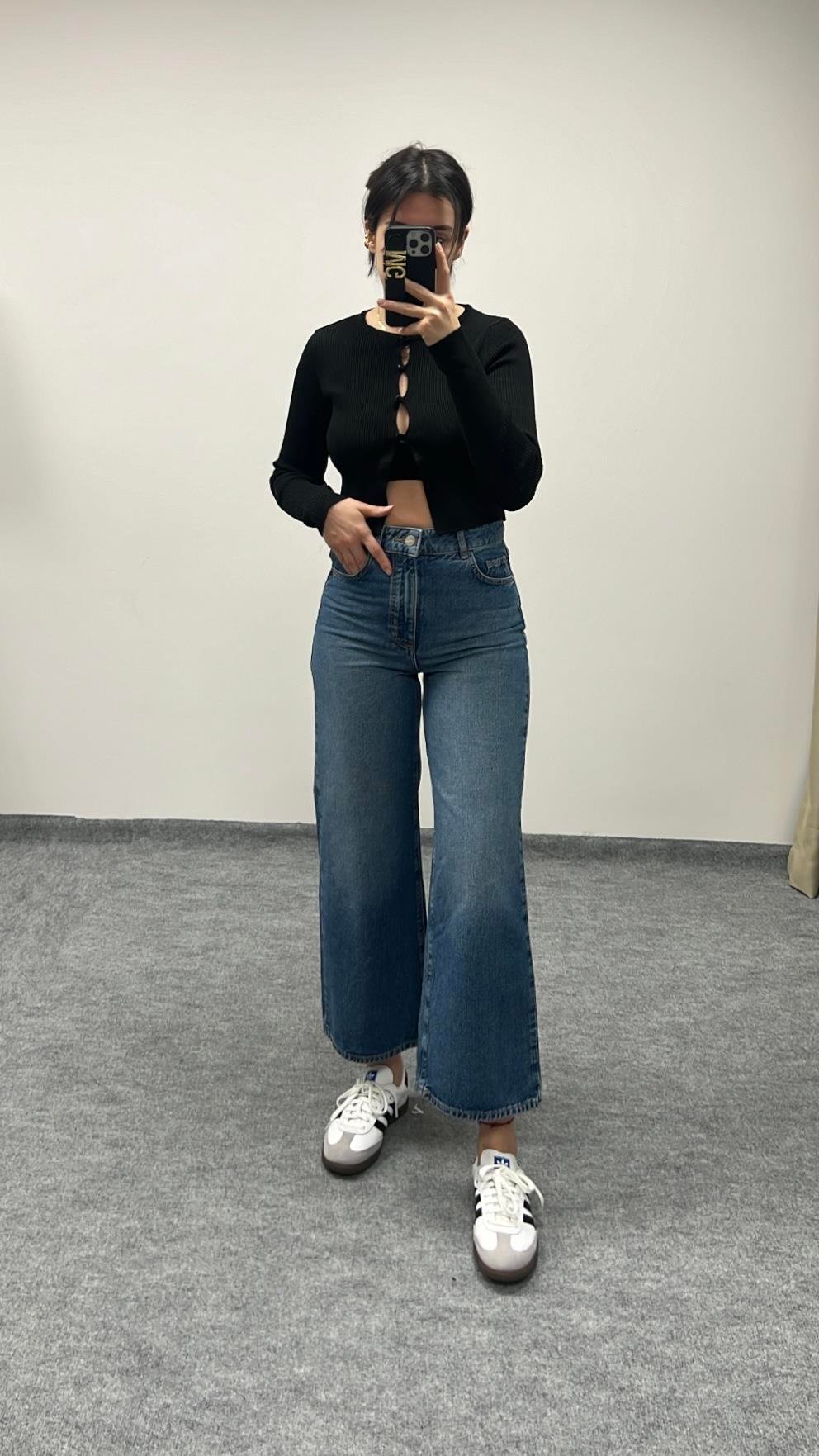 MAD YÜKSEK BEL GENİŞ PAÇA CROP JEAN