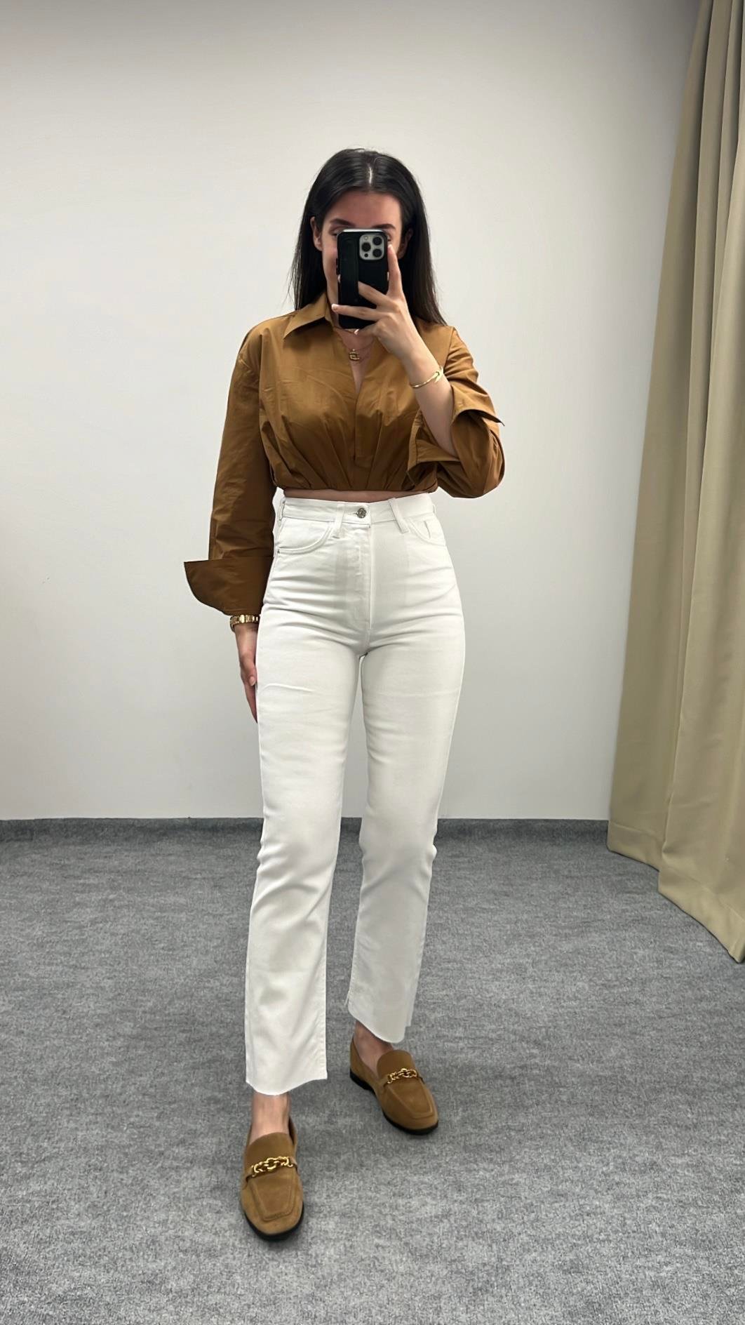 Marka Beyaz Lazer Kesim Straıght Fit Jean