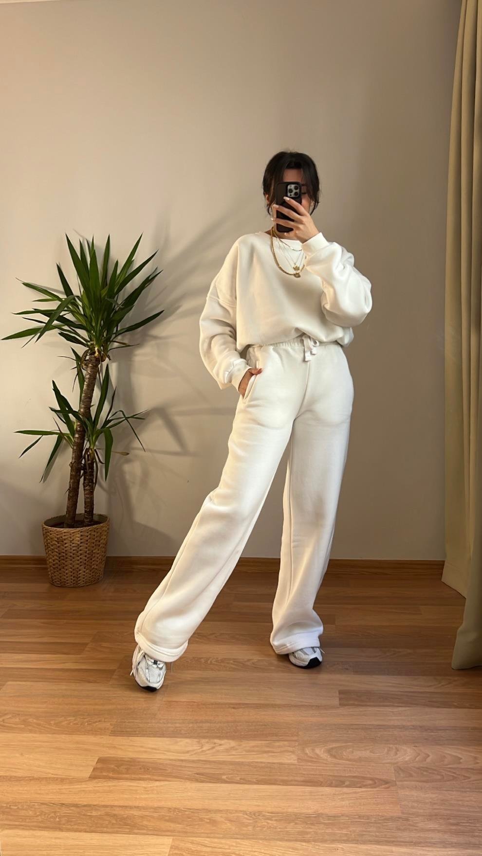 MARKA BEYAZ SWEATSHIRT PALAZZO  TAKIM