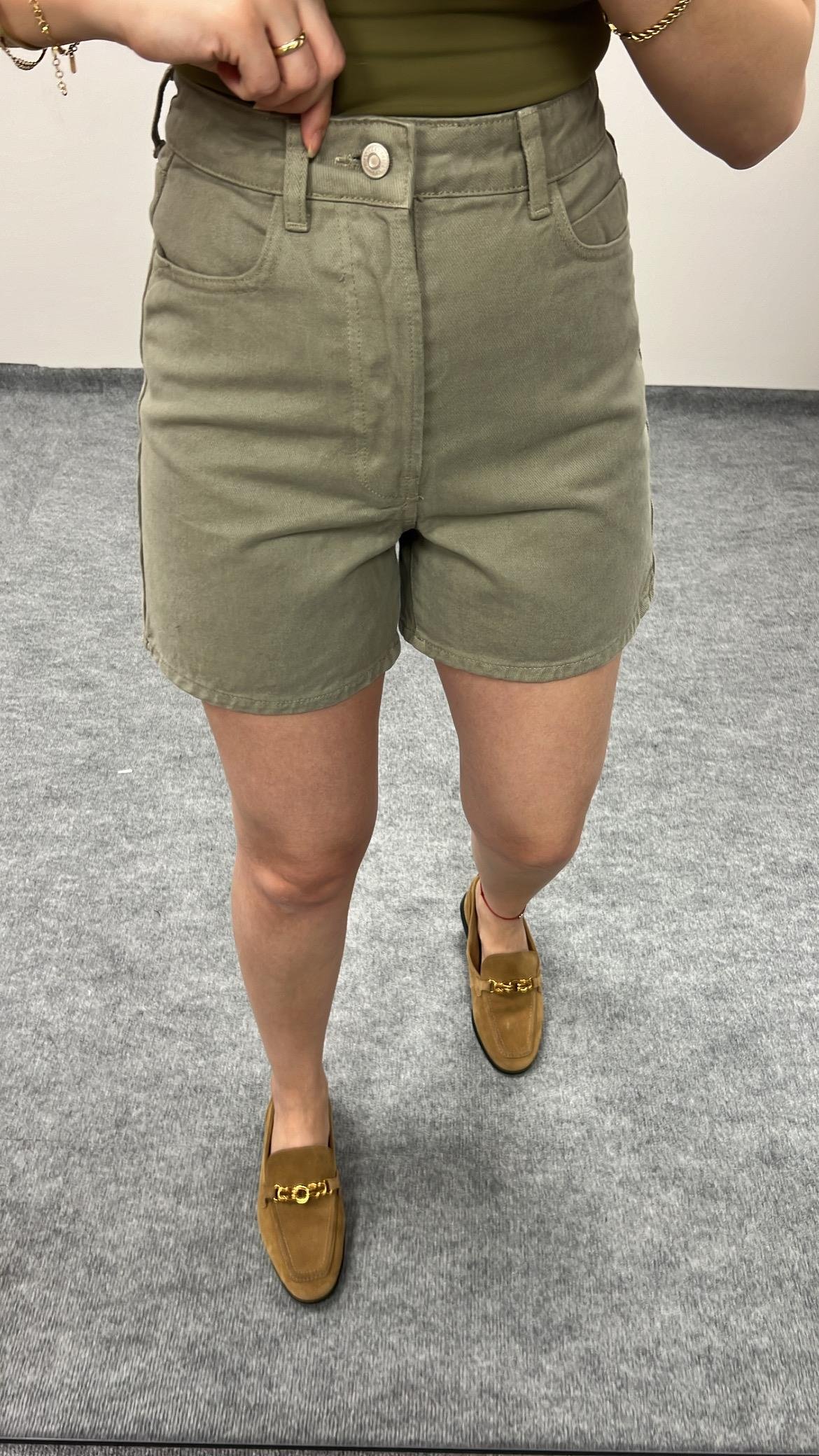 MARKA HAKİ YÜKSEK BEL MOM FIT ŞORT