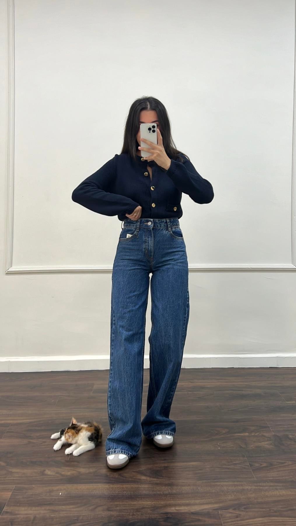 Marka Koyu Mavi Wide Leg Jean