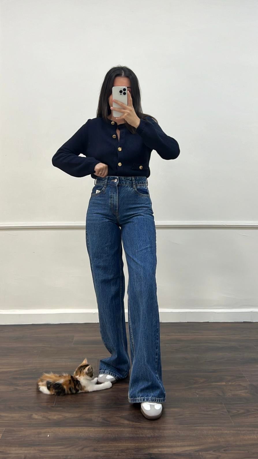 Marka Koyu Mavi Wide Leg Jean