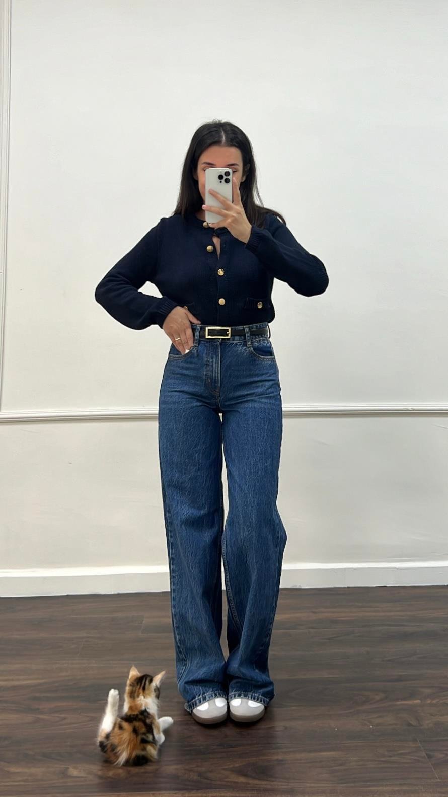 Marka Koyu Mavi Wide Leg Jean