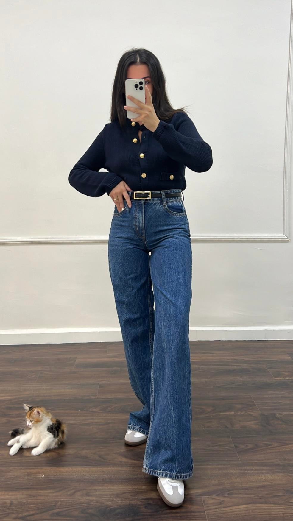 Marka Koyu Mavi Wide Leg Jean