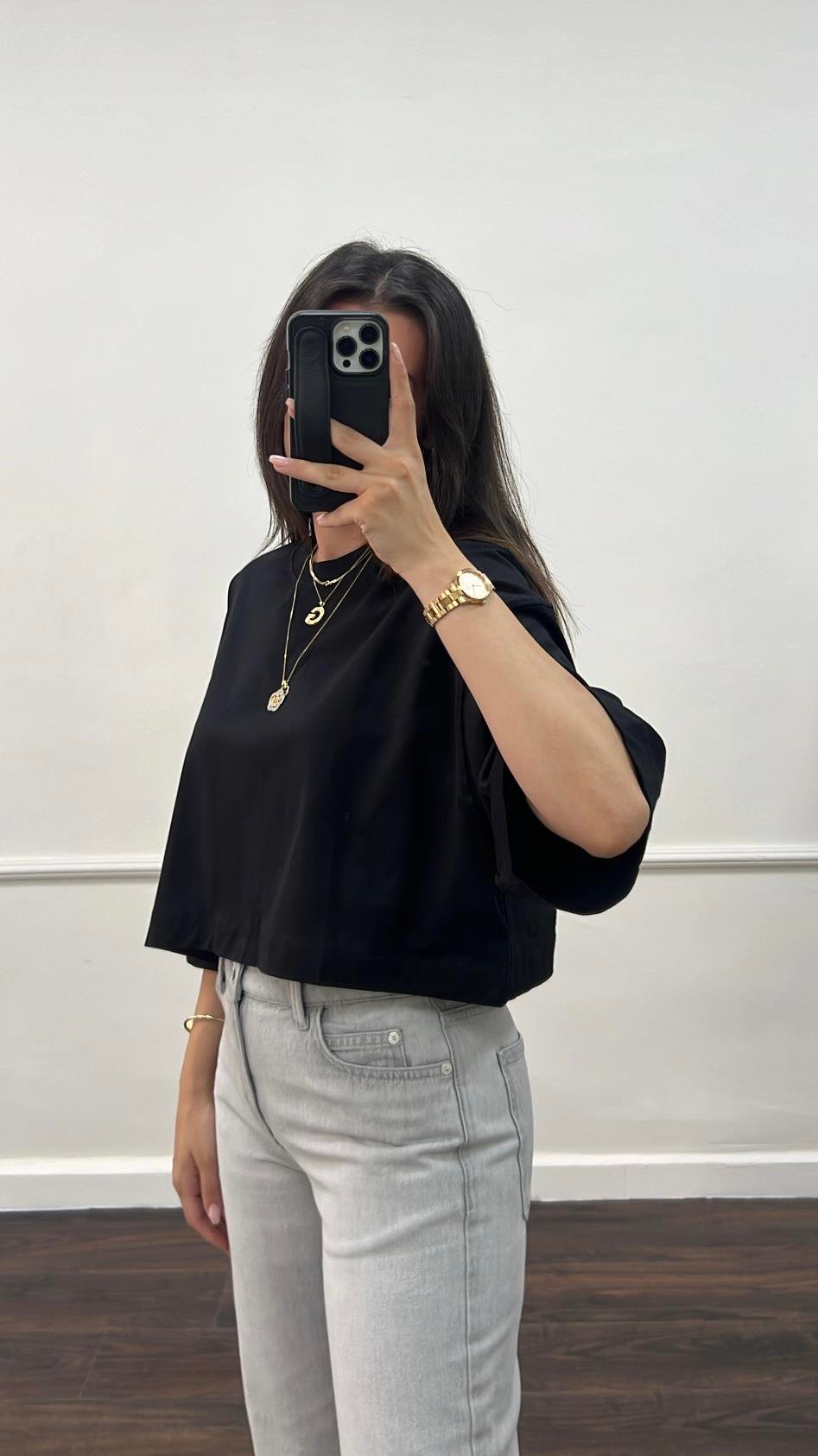 Marka Siyah Crop Tişört