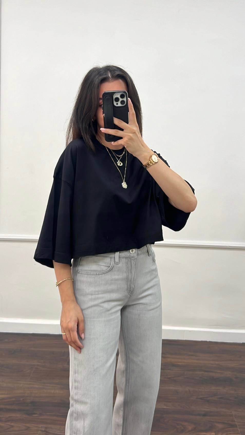 Marka Siyah Crop Tişört
