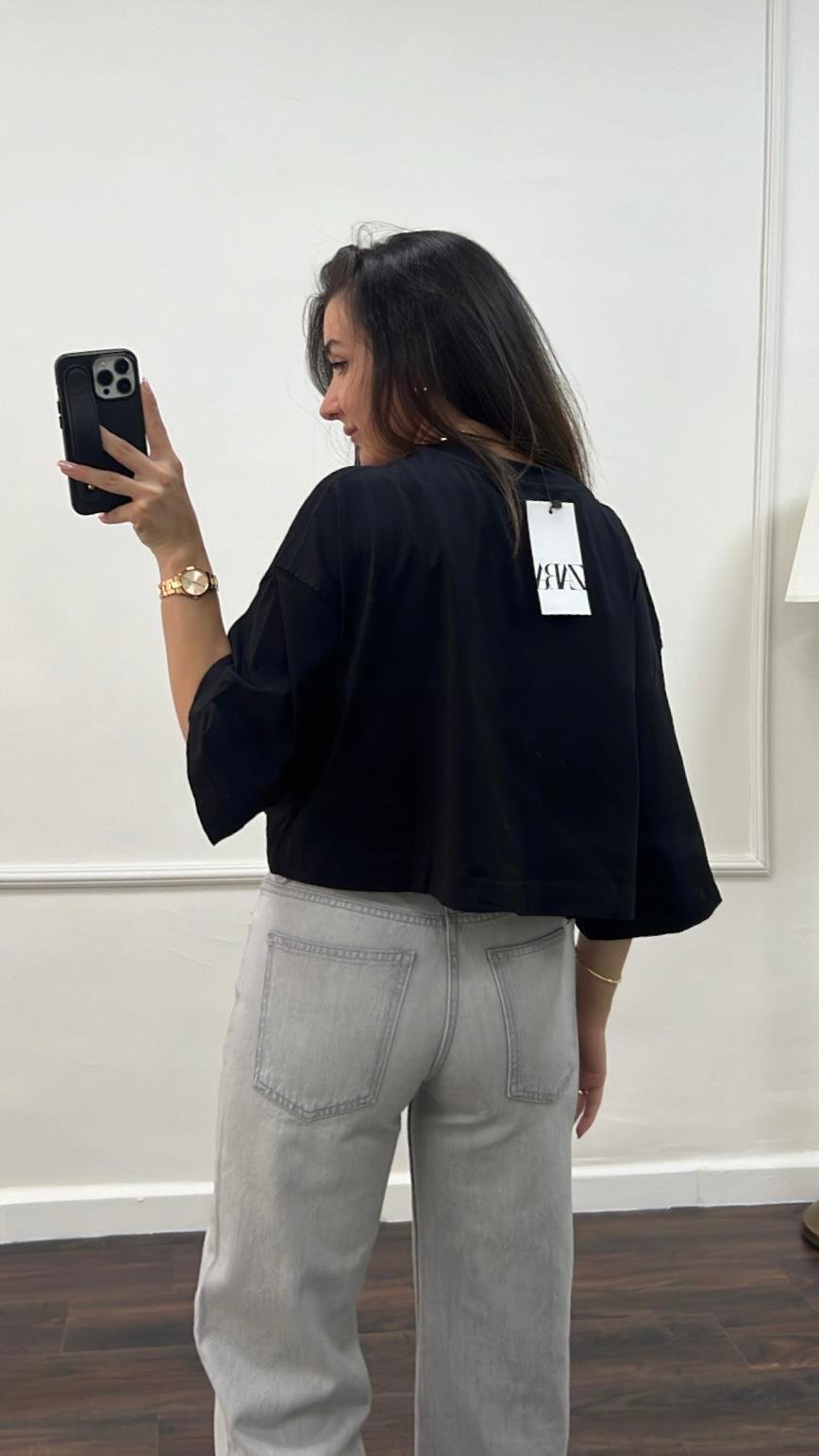 Marka Siyah Crop Tişört