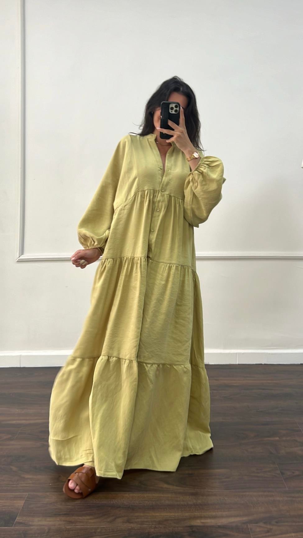 Olive Tensel Maxi Elbise