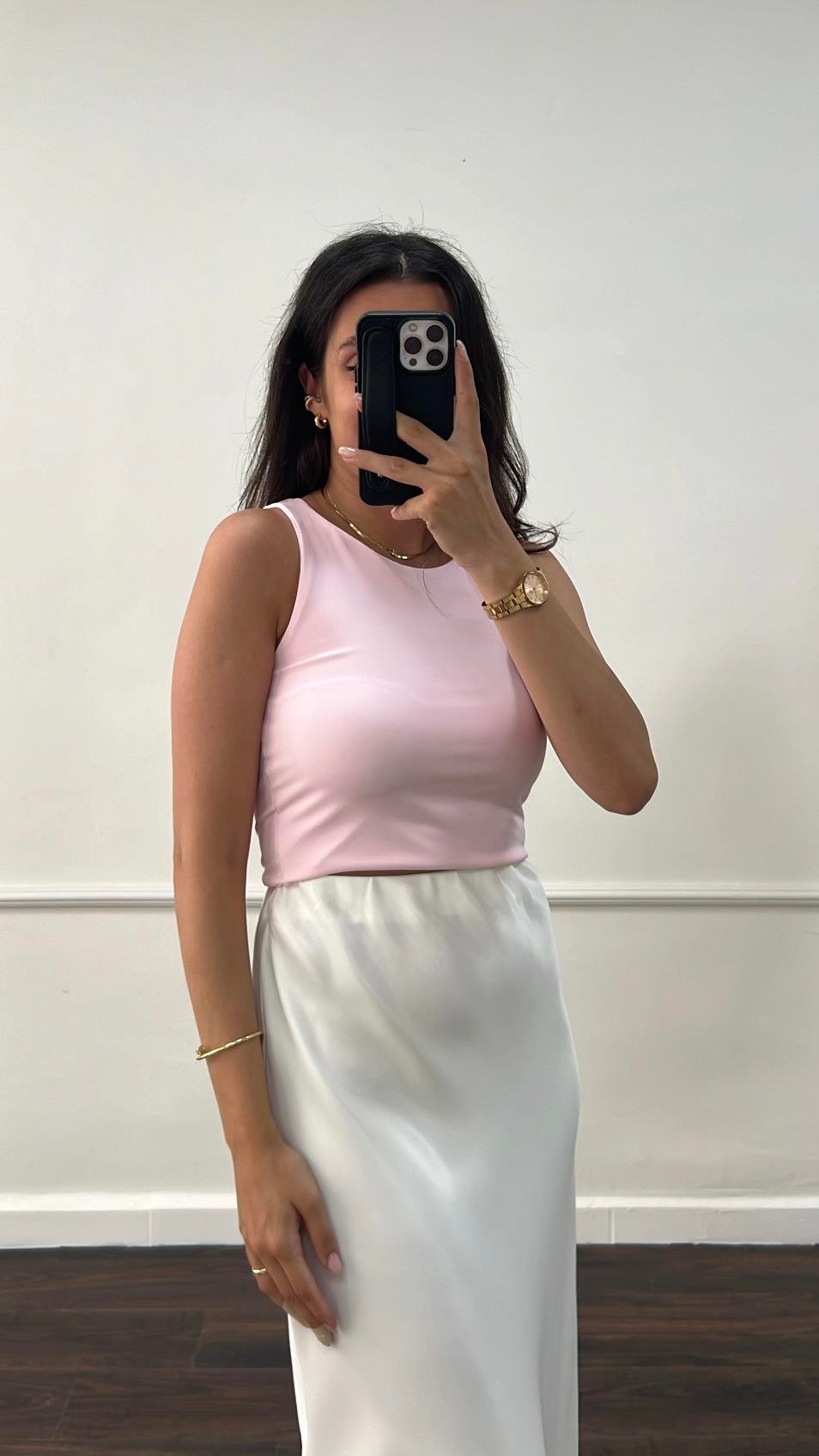 Pembe Çift Katlı Halter Yaka Top