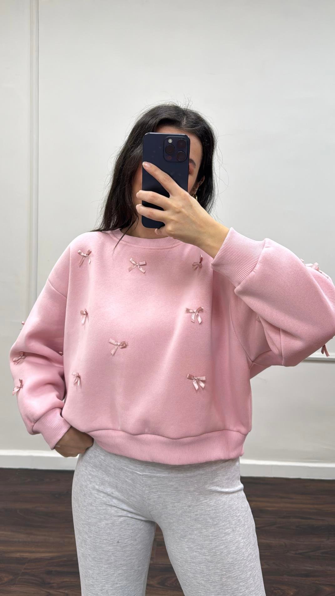 Pembe Fiyonk Detaylı Sweatshirt