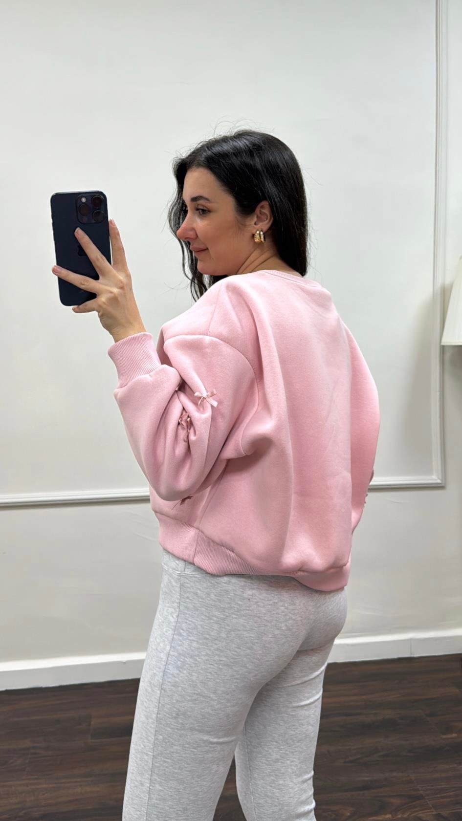 Pembe Fiyonk Detaylı Sweatshirt