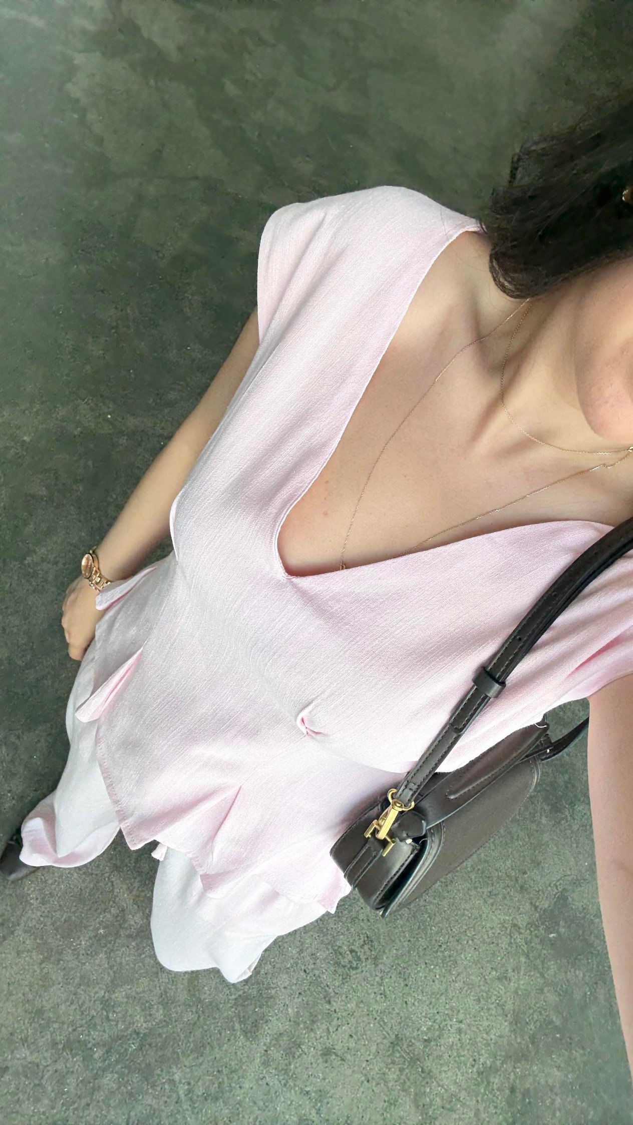 Pembe Keten V Yaka Bluz Staright Pantalon Takım