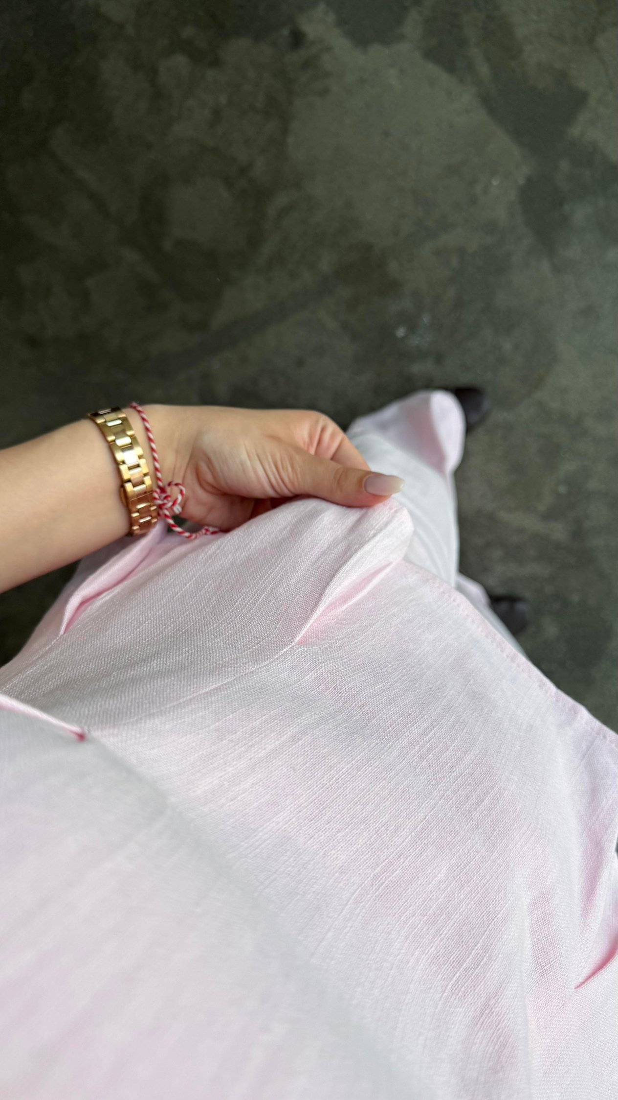 Pembe Keten V Yaka Bluz Staright Pantalon Takım