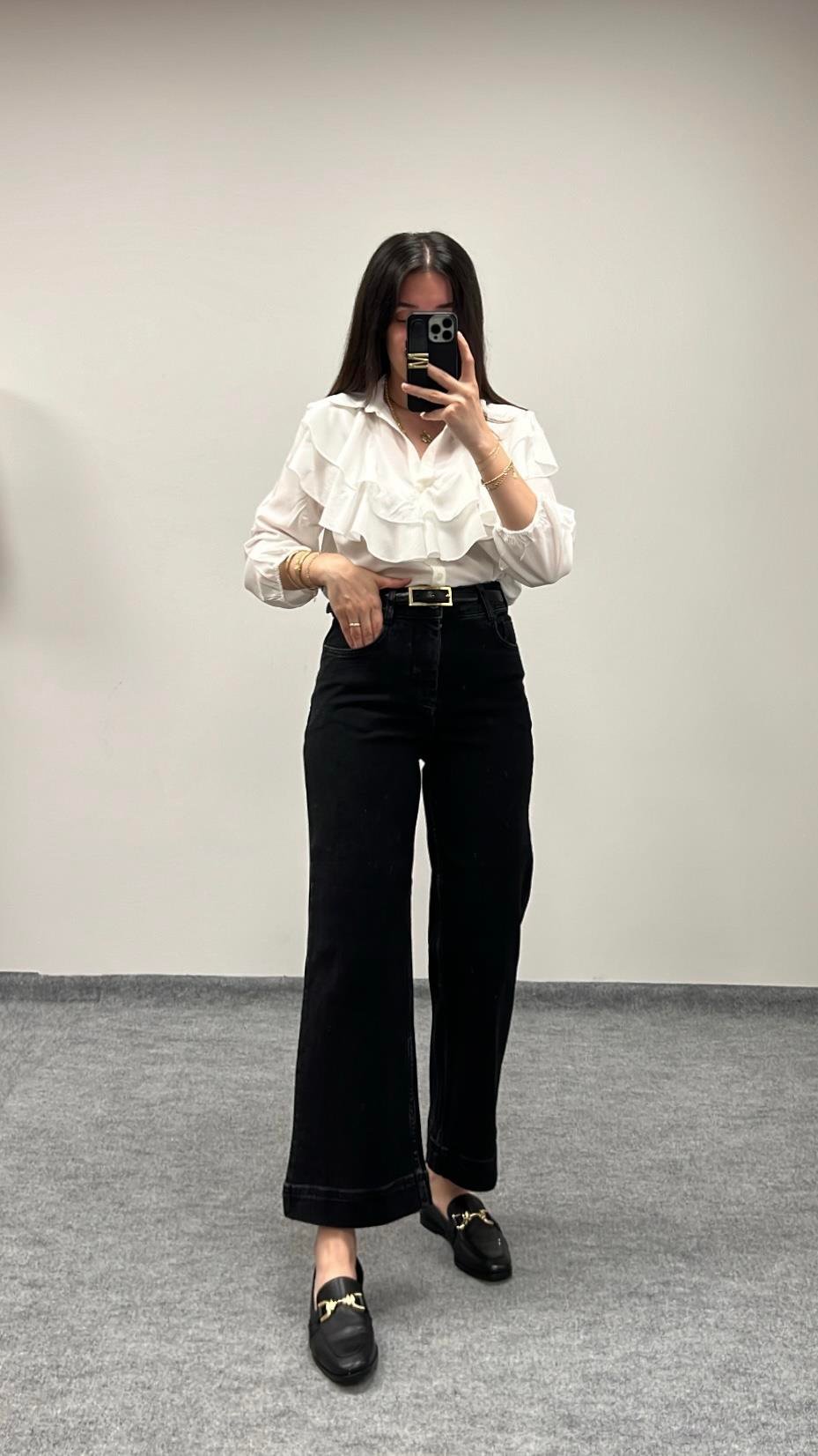 Pılro Siyah Yüksek Bel Wide Leg Crop Jean