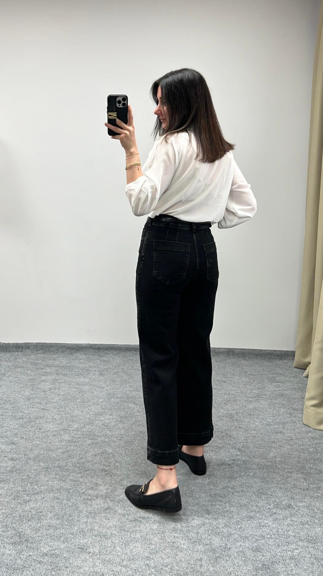 Pılro Siyah Yüksek Bel Wide Leg Crop Jean