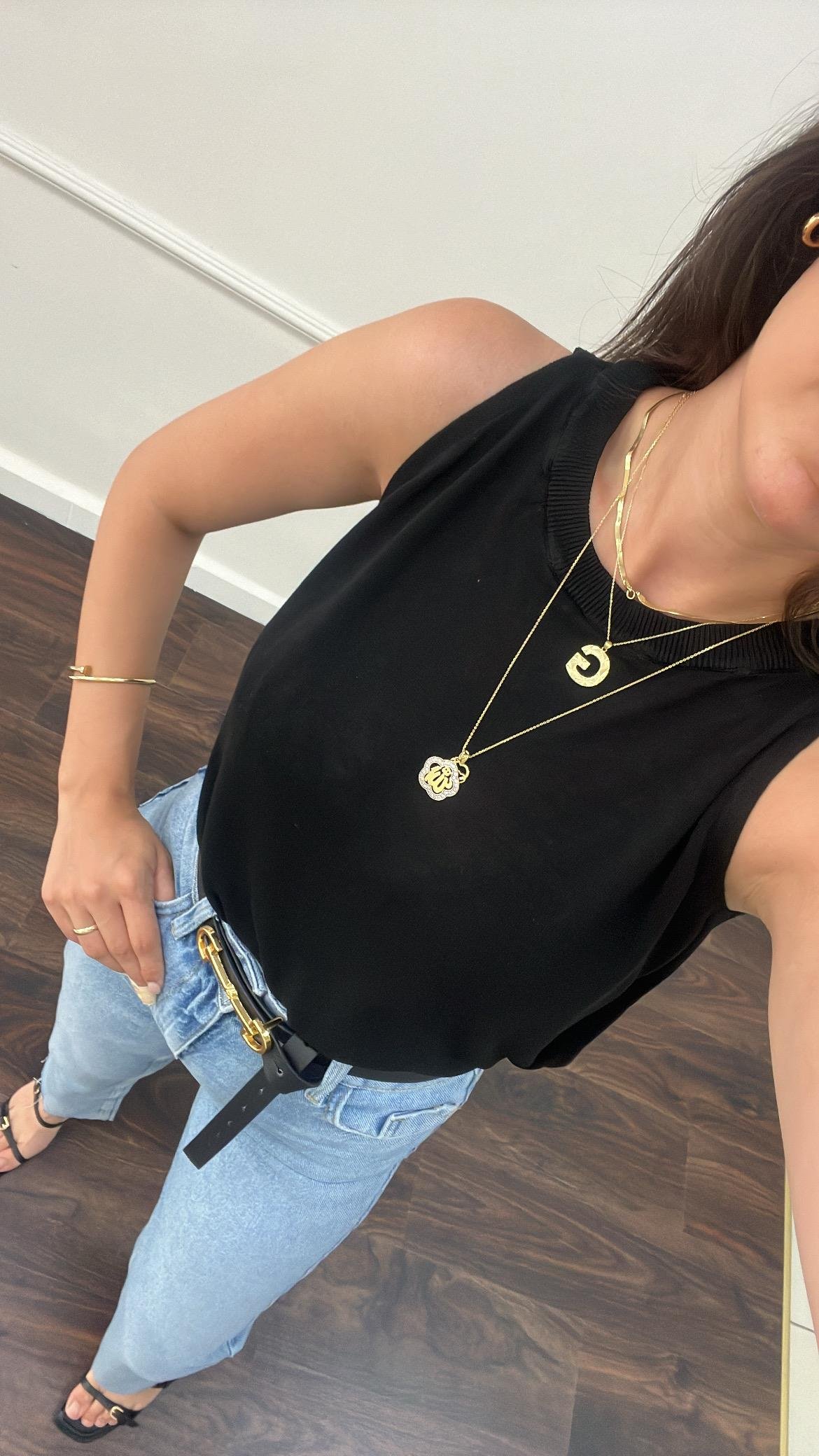 Siyah Örme %100 Viskon Halter Yaka Triko Bluz