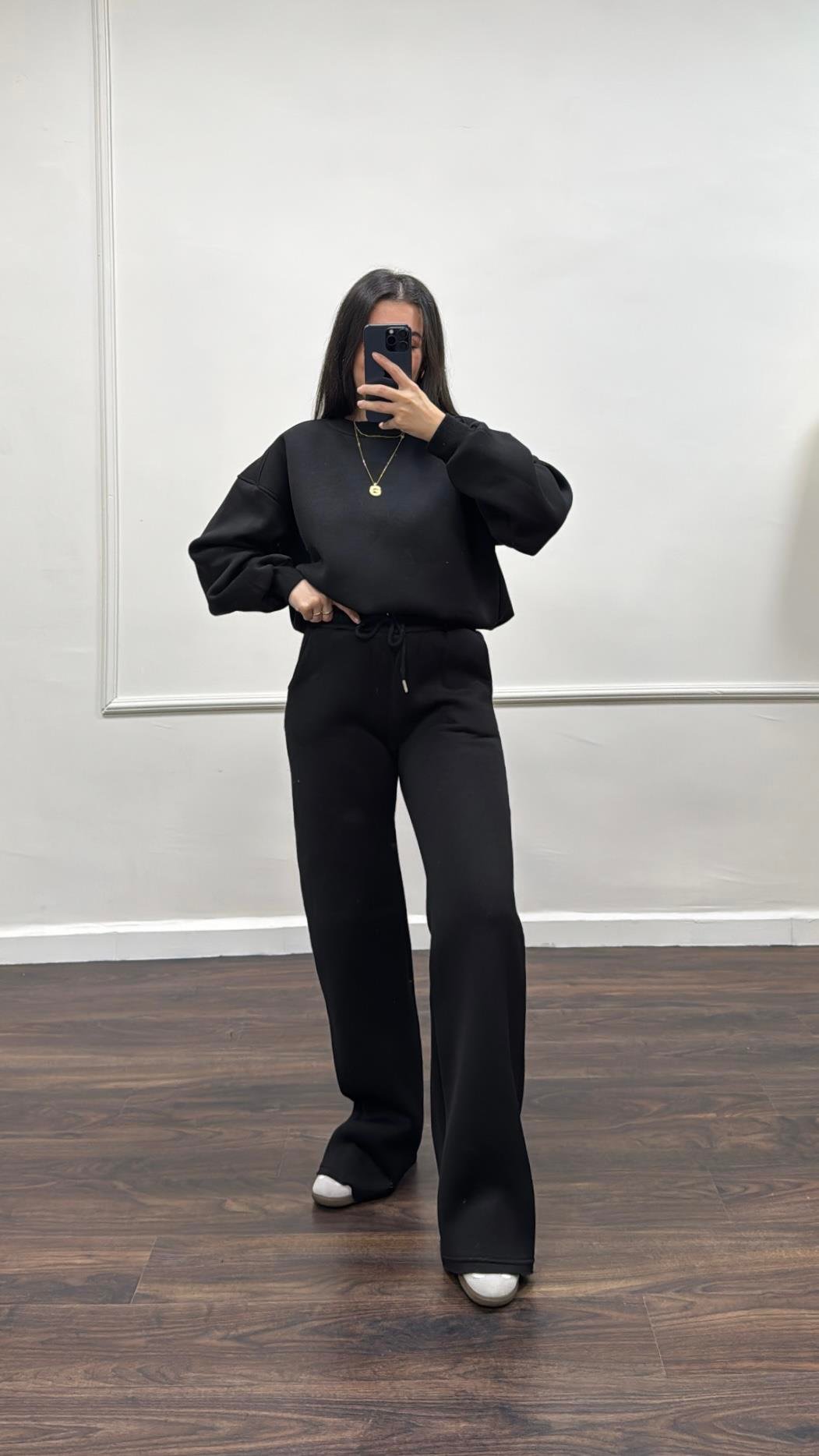 Siyah Pamuklu Sweatshirt ve Pantolon Takım