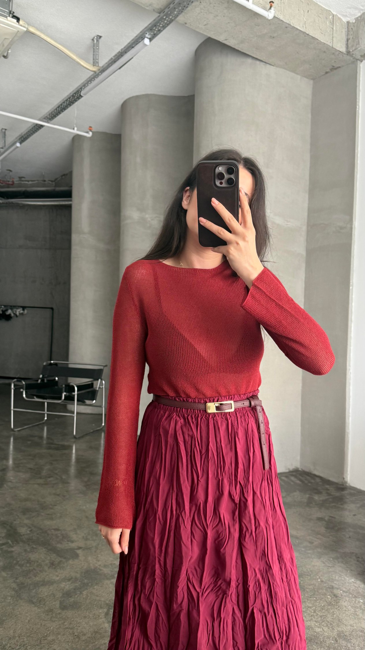 Star Kırmızı Transparan Triko Bluz
