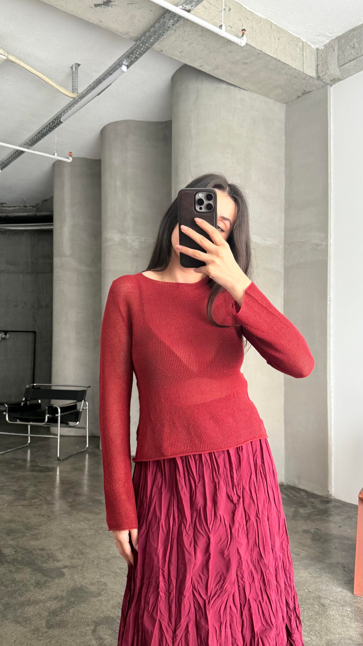 Star Kırmızı Transparan Triko Bluz