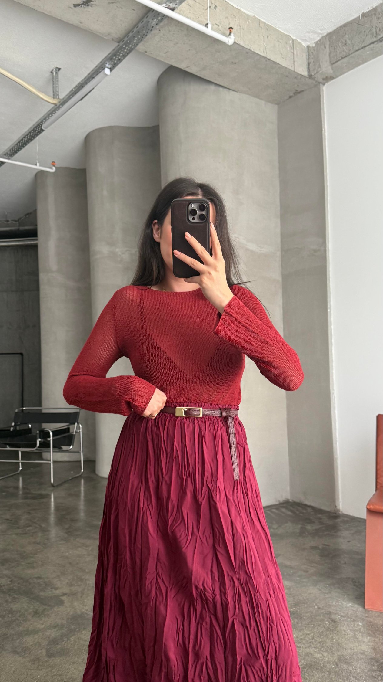 Star Kırmızı Transparan Triko Bluz