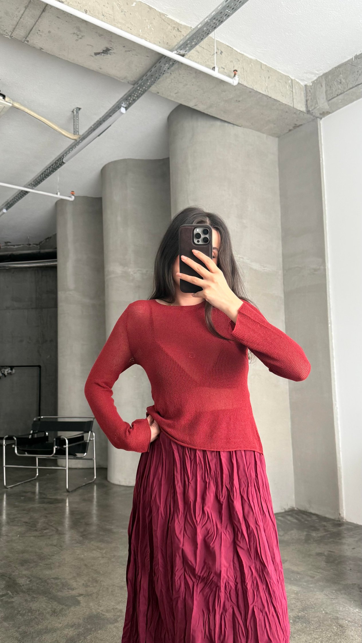 Star Kırmızı Transparan Triko Bluz