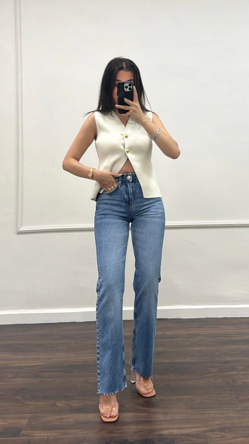 Star Koyu Mavi Lazer Kesim Straıght Jean