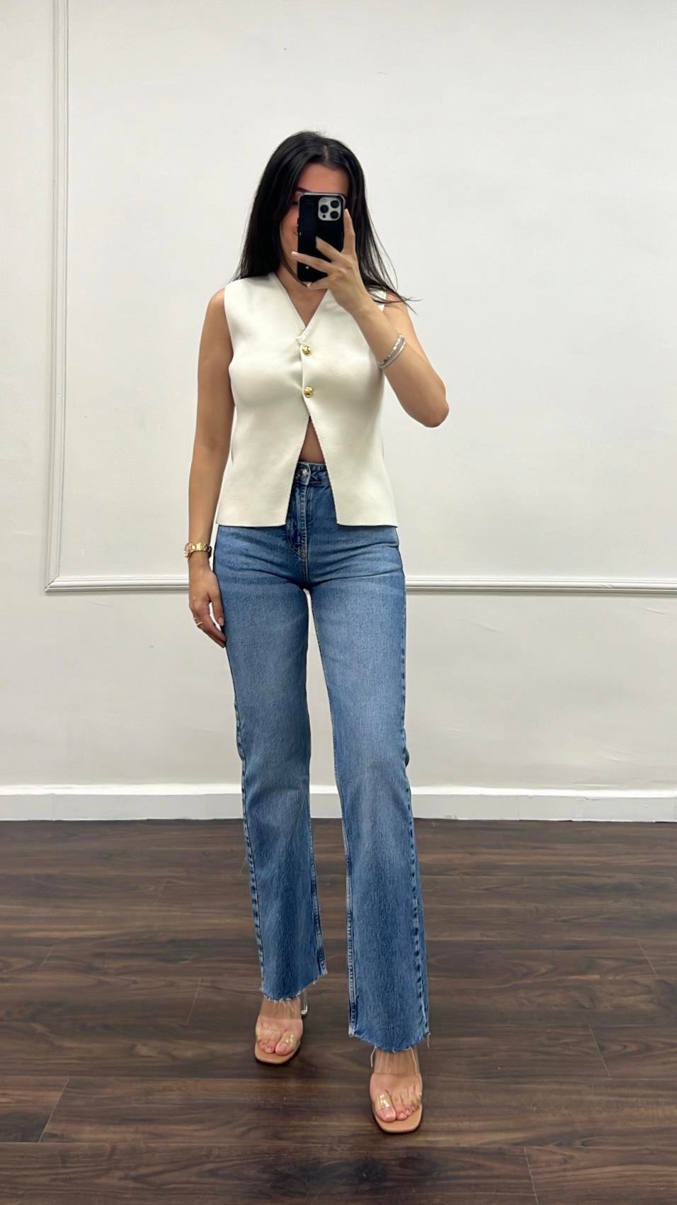 Star Koyu Mavi Lazer Kesim Straıght Jean