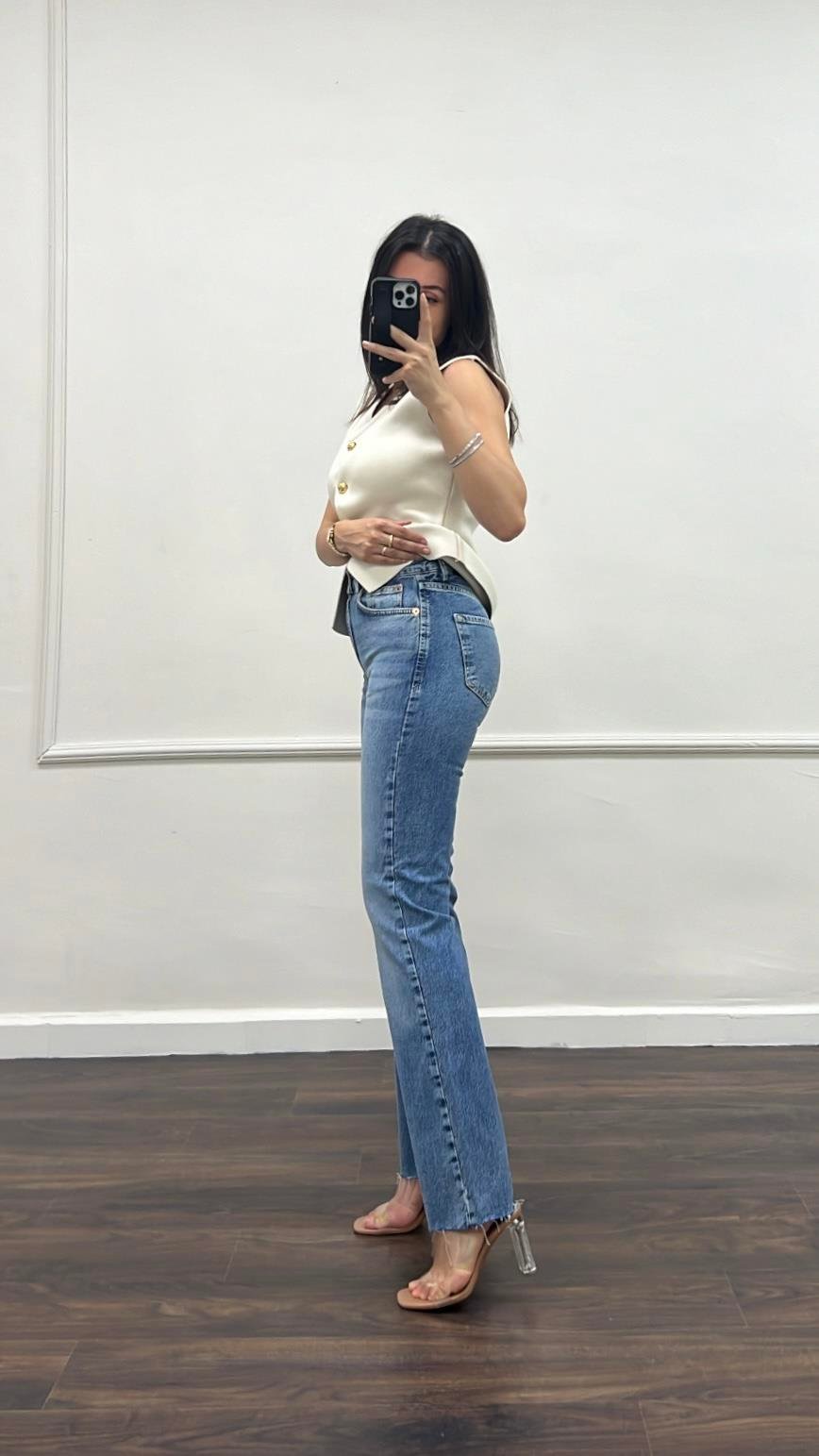 Star Koyu Mavi Lazer Kesim Straıght Jean