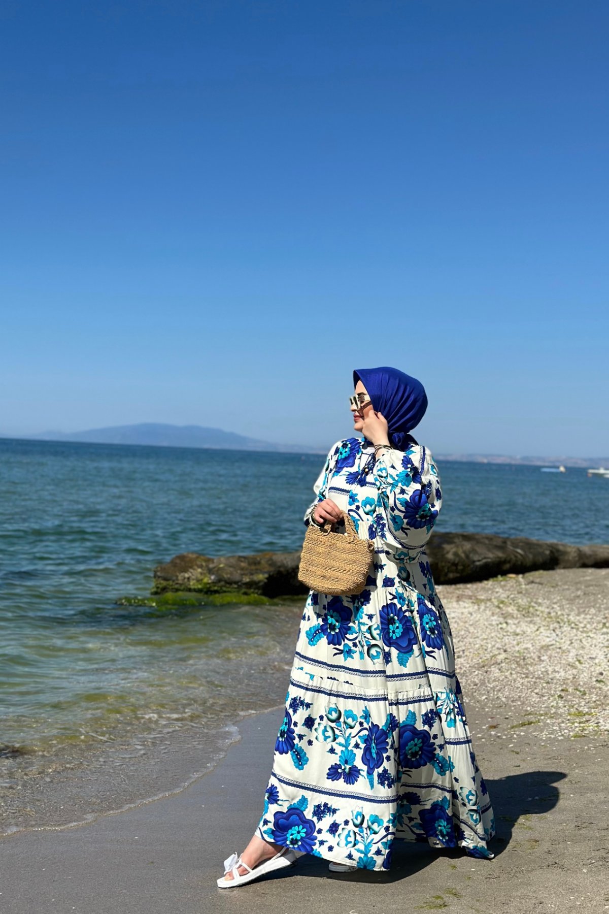 Ebruli Seçil Elbise Mavi