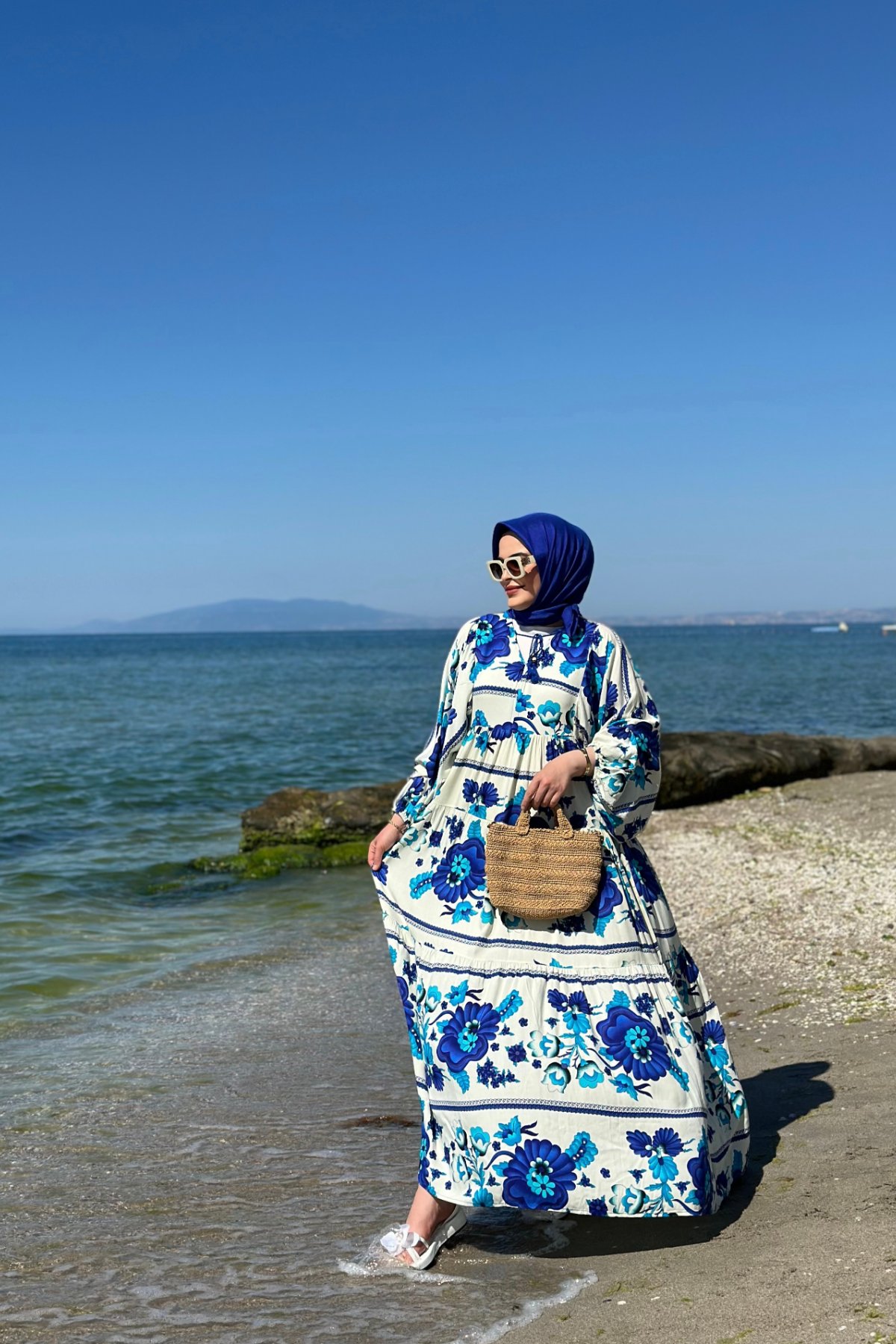 Ebruli Seçil Elbise Mavi