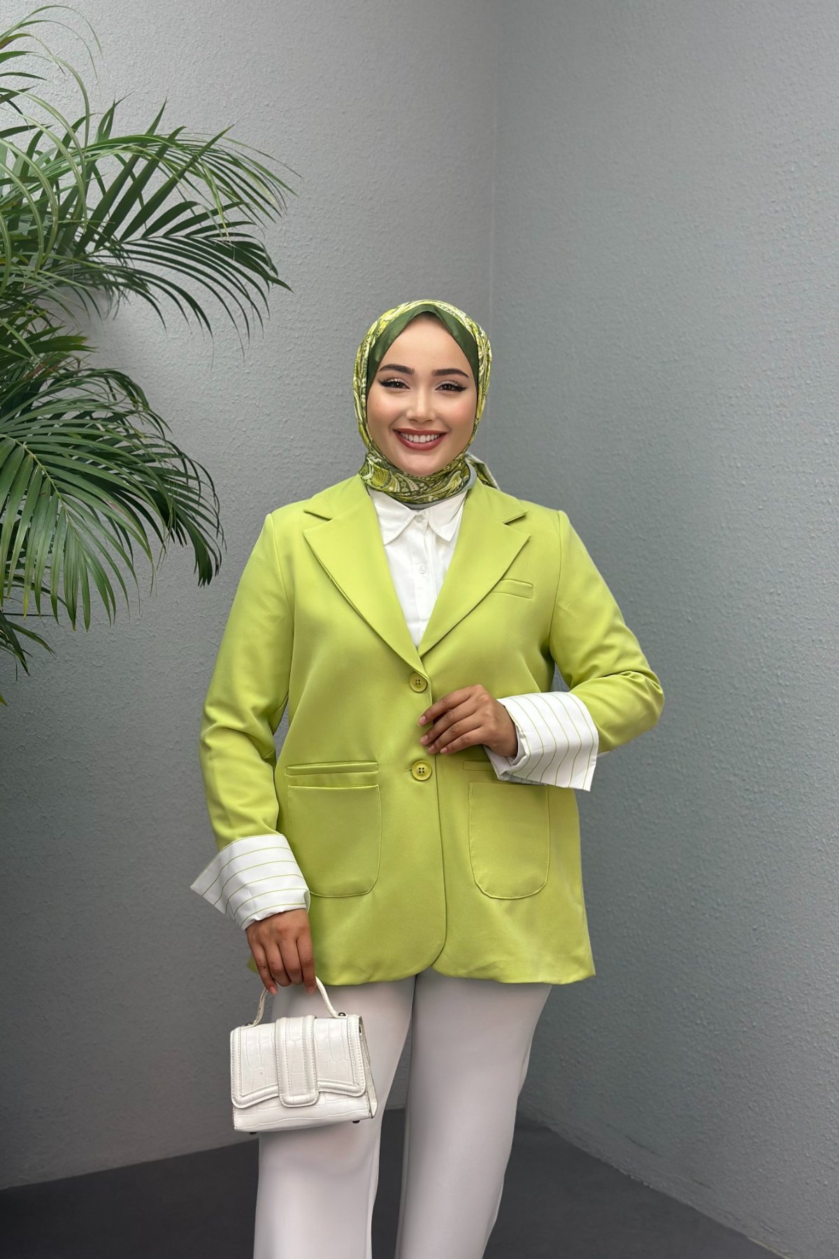 Gömlek Detaylı Blazer Ceket Yeşil