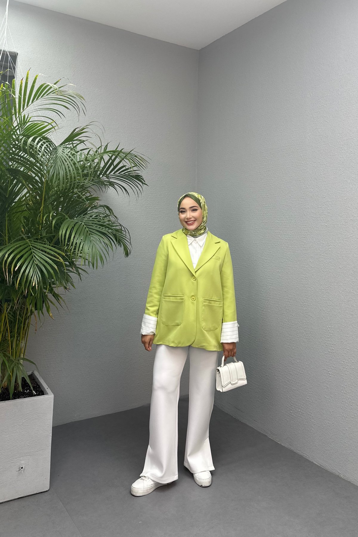 Gömlek Detaylı Blazer Ceket Yeşil