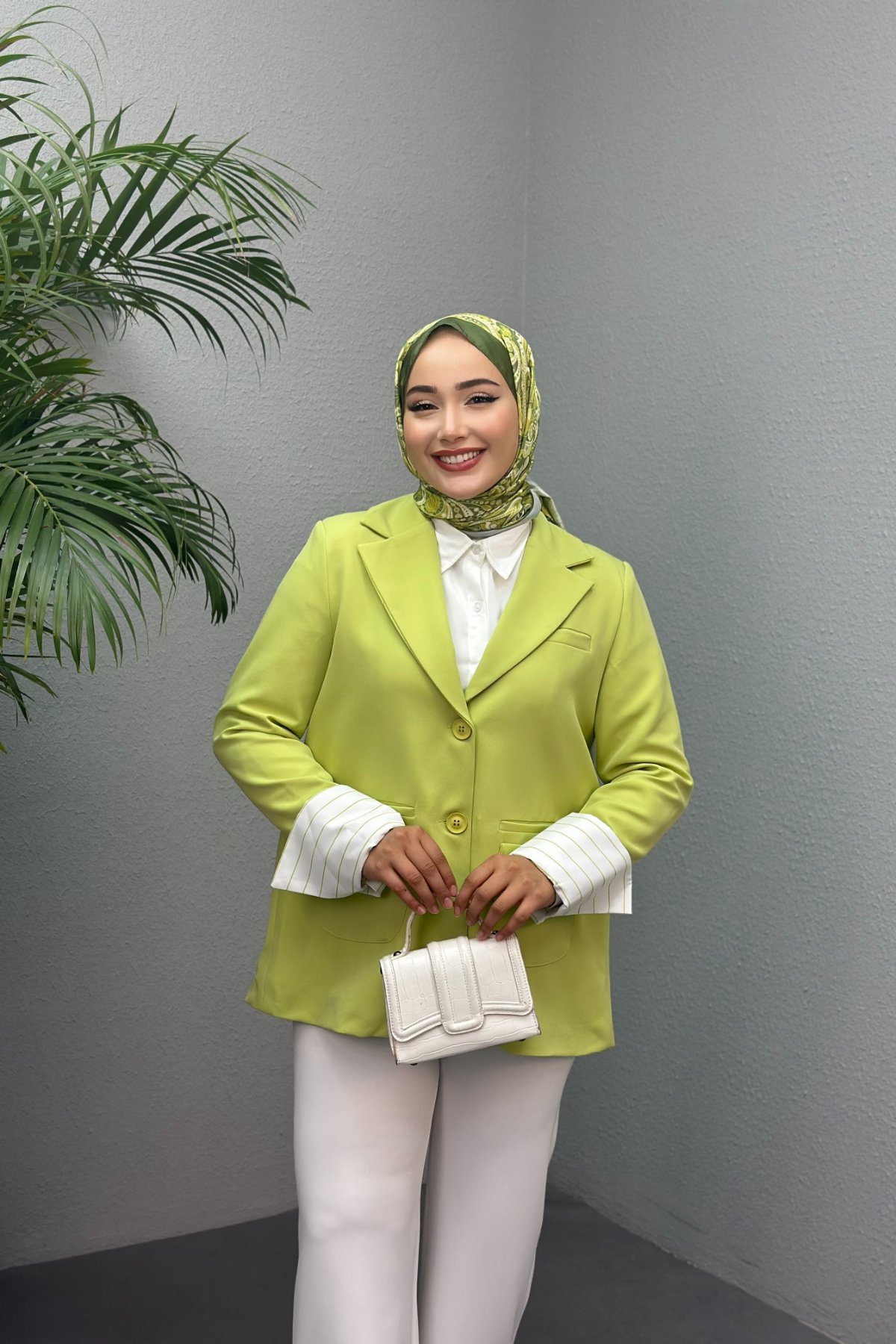 Gömlek Detaylı Blazer Ceket Yeşil