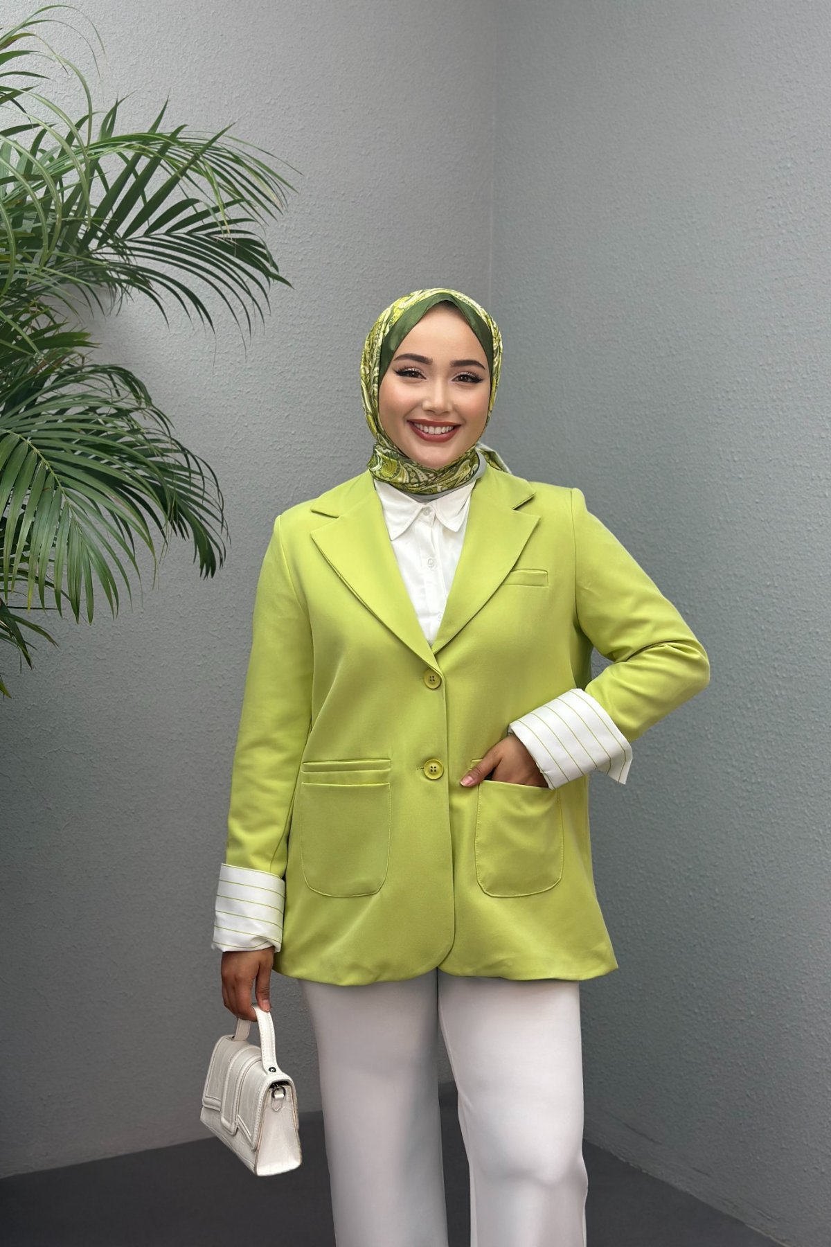 Gömlek Detaylı Blazer Ceket Yeşil