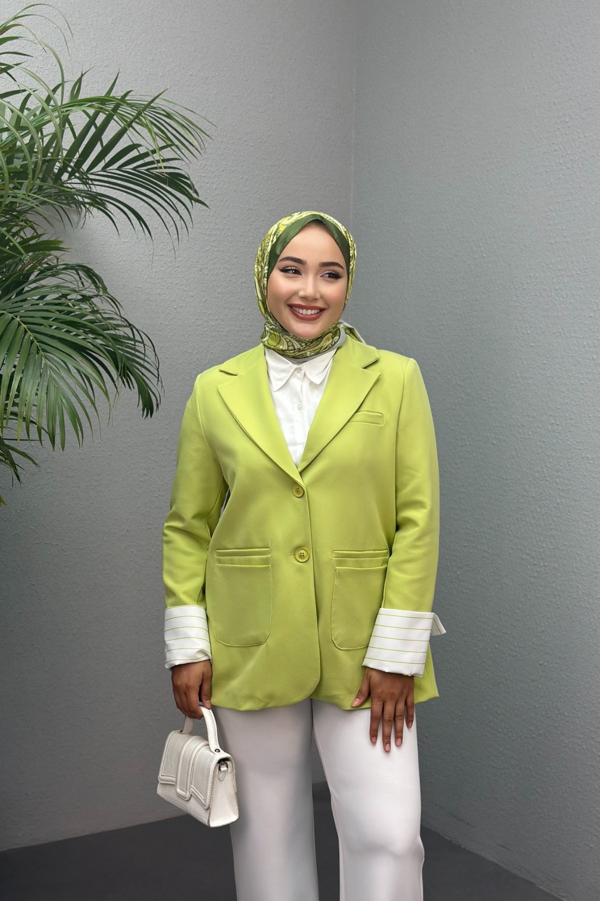 Gömlek Detaylı Blazer Ceket Yeşil