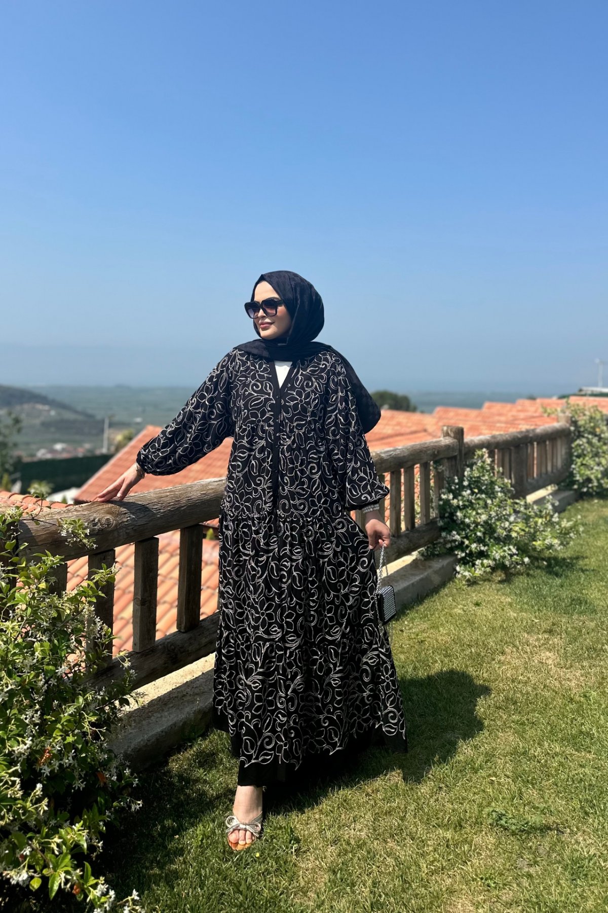 Keten Masal Nakış Elbise Siyah