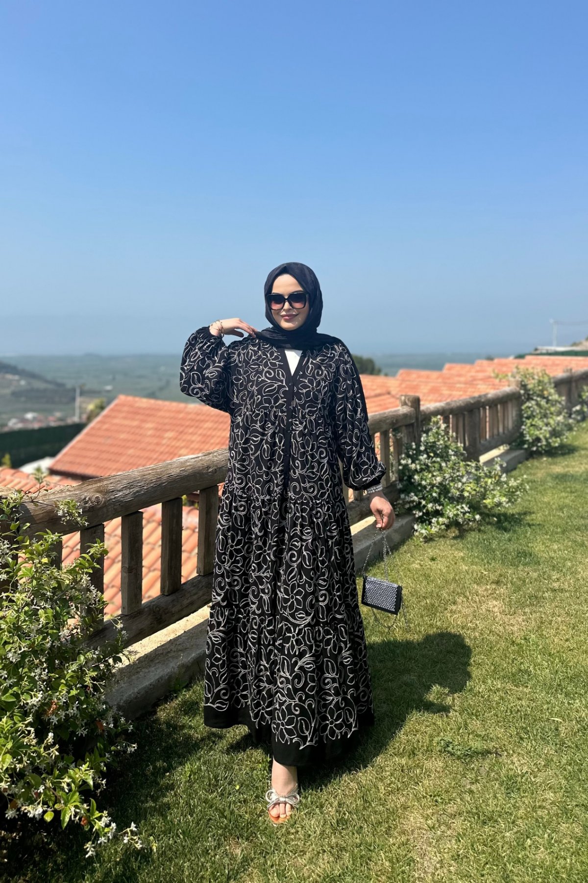 Keten Masal Nakış Elbise Siyah