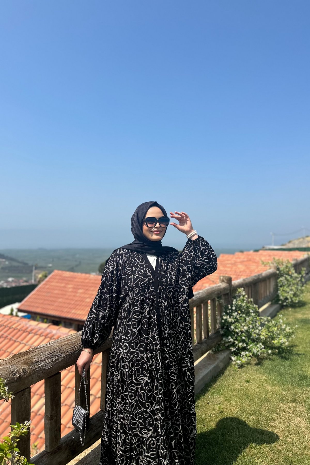 Keten Masal Nakış Elbise Siyah