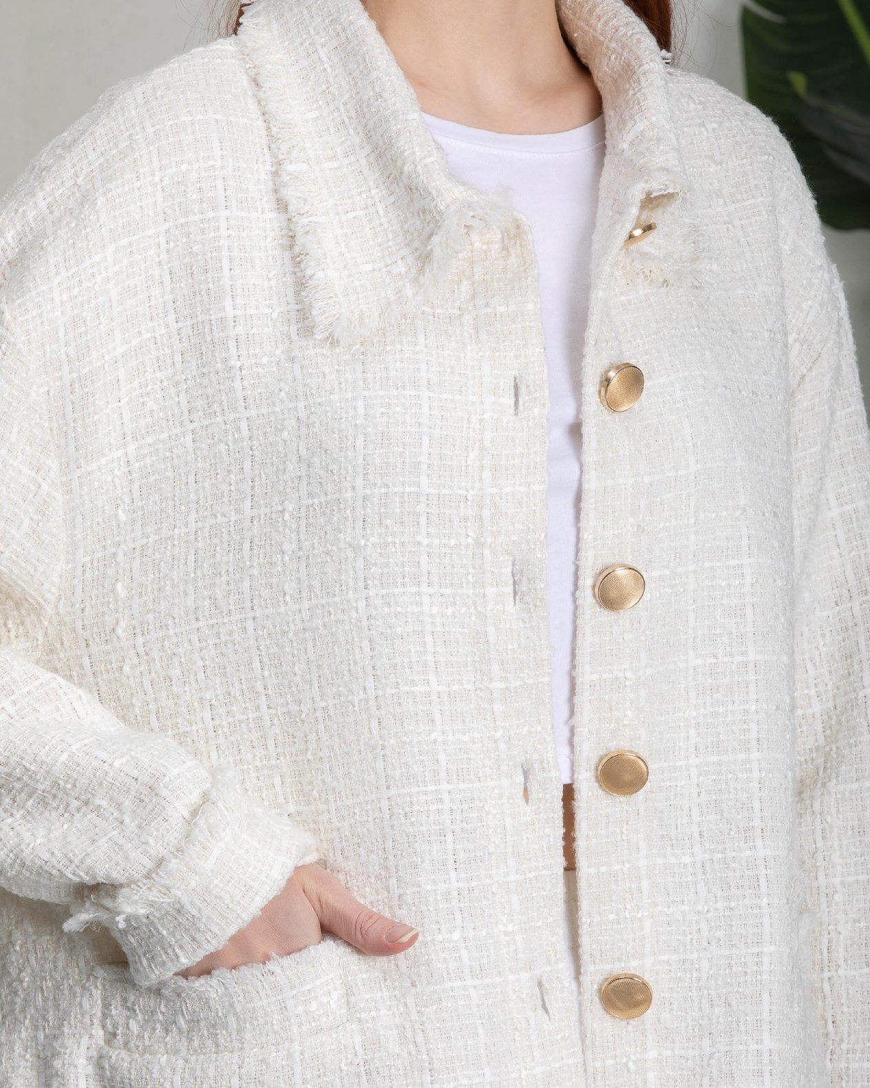 Kadın Beyaz Oversize Chanel Ceket