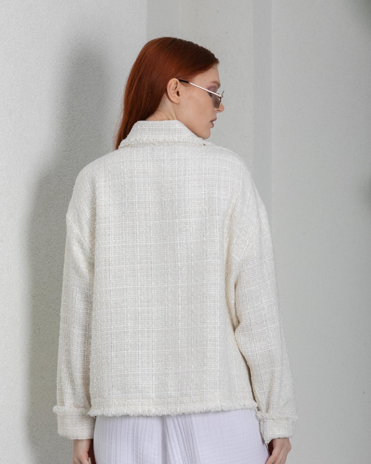 Kadın Beyaz Oversize Chanel Ceket