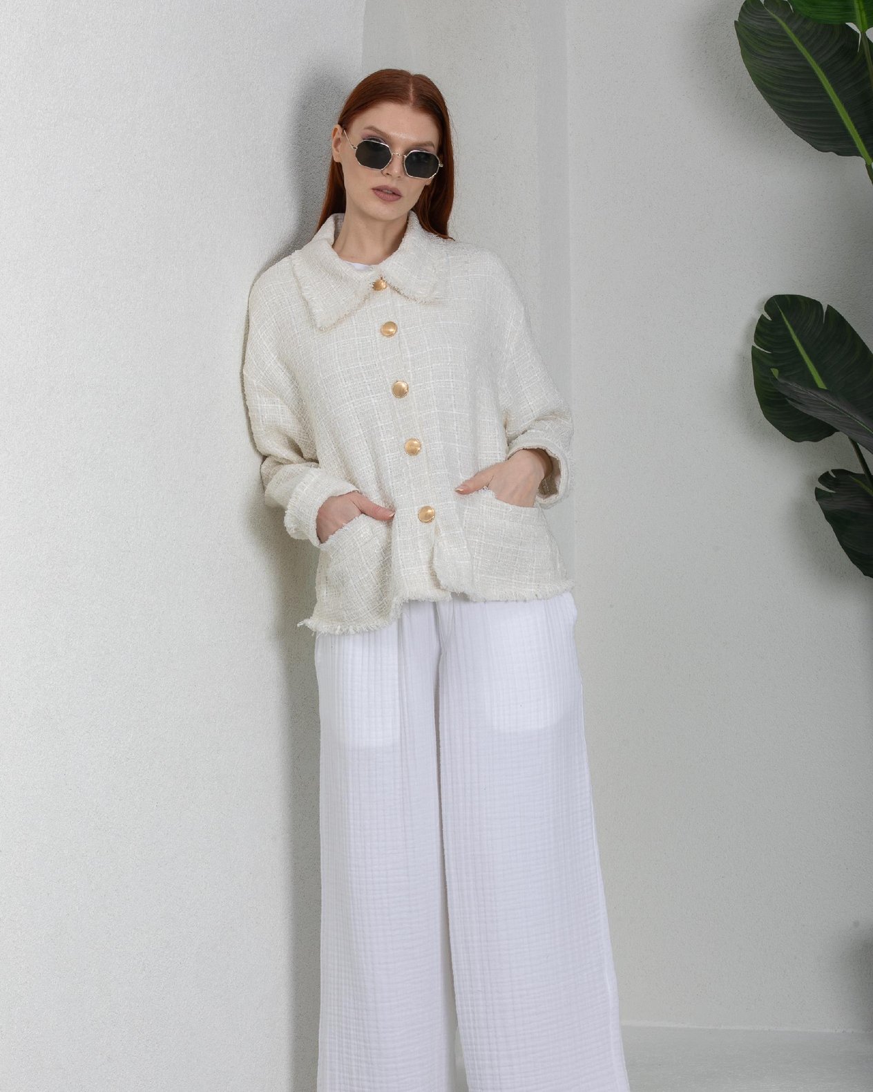 Kadın Beyaz Oversize Chanel Ceket
