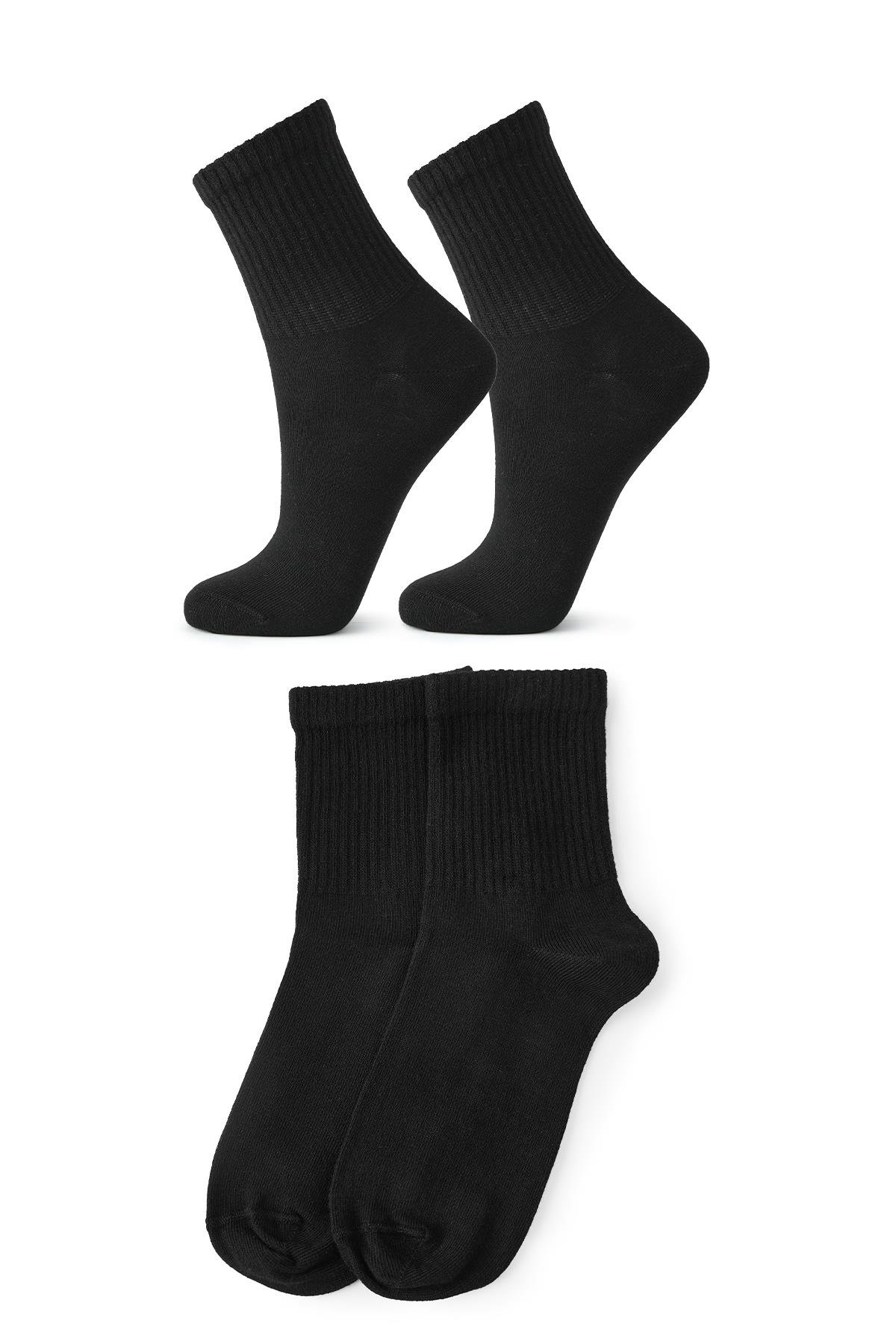 2 Çift Düz Pamuklu Kolej Unisex Siyah Çorap TBACRP010