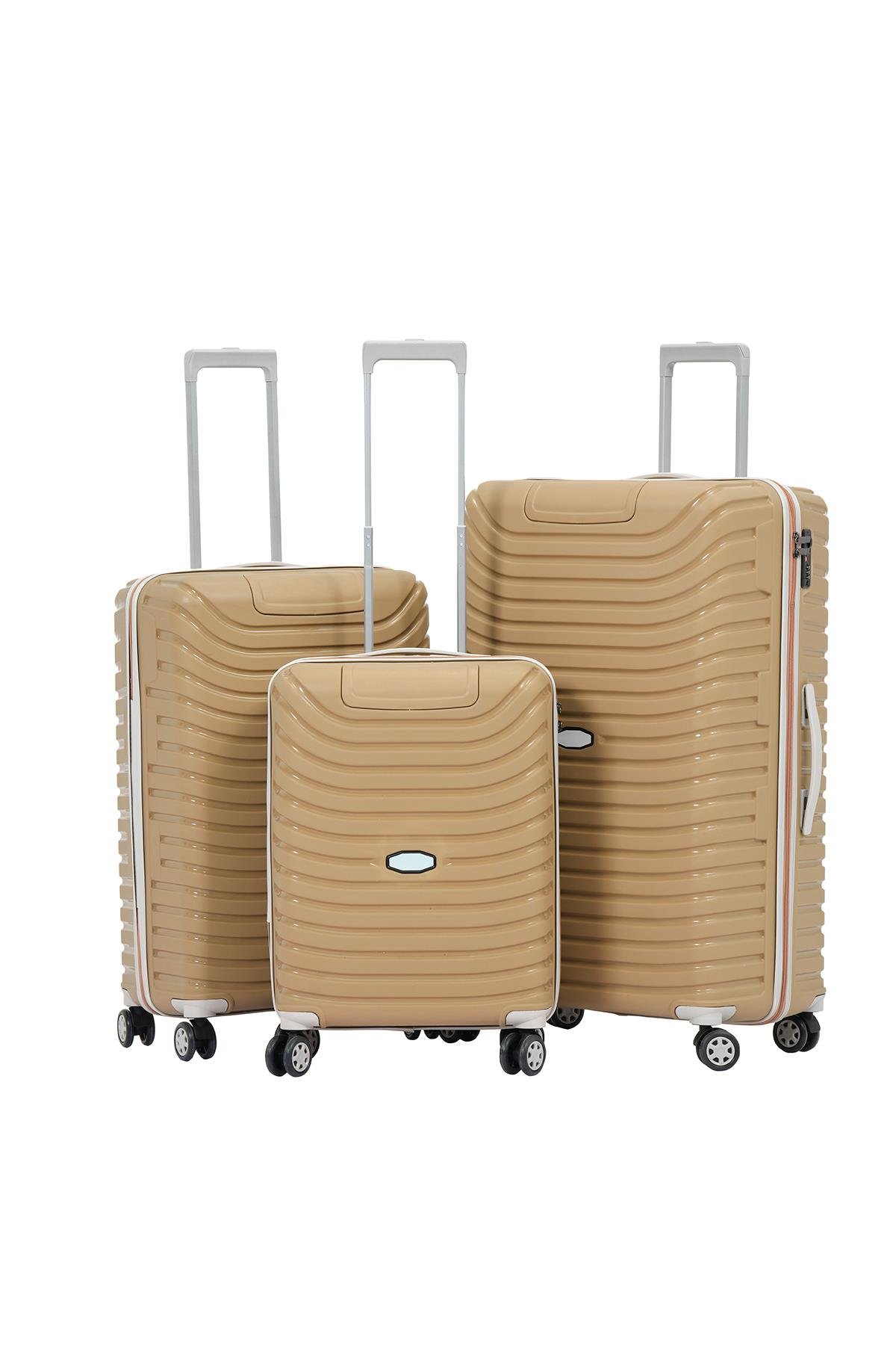 3'lü Set Silikon Kırılmaz PP Unisex Gold Krem Valiz PWVLZ005