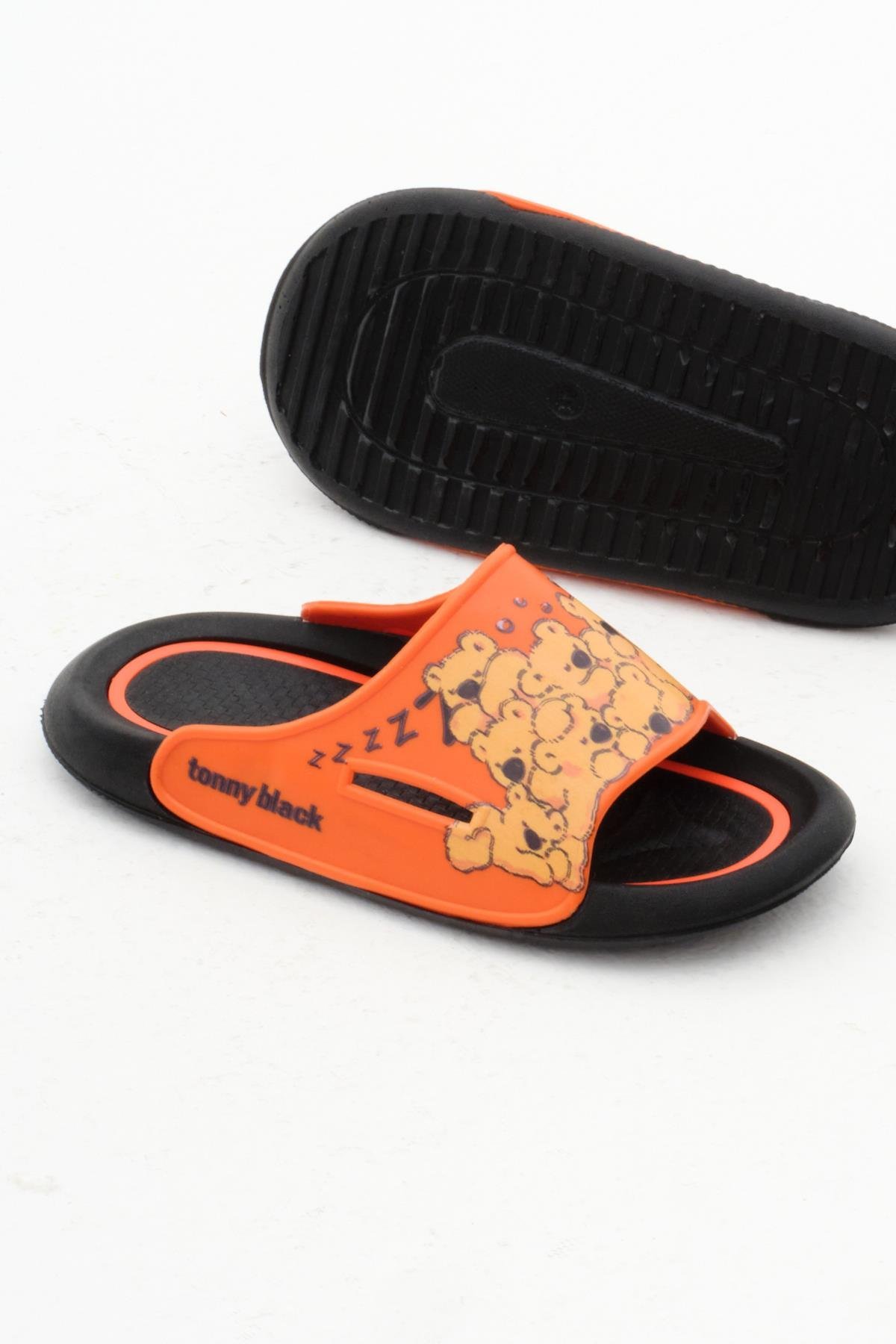 Ayıcık Desenli Poli Taban Çocuk Unisex Oranj Terlik TBACR895