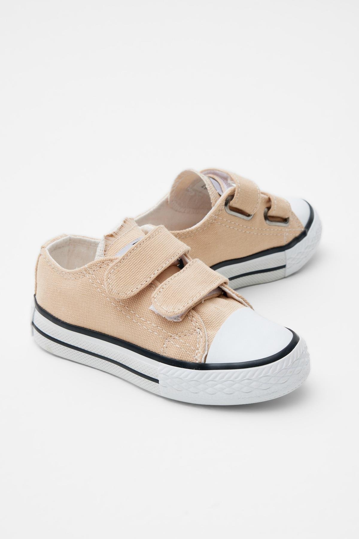 Çocuk Unisex Bej Rahat Kalıp Cırtlı Sneaker