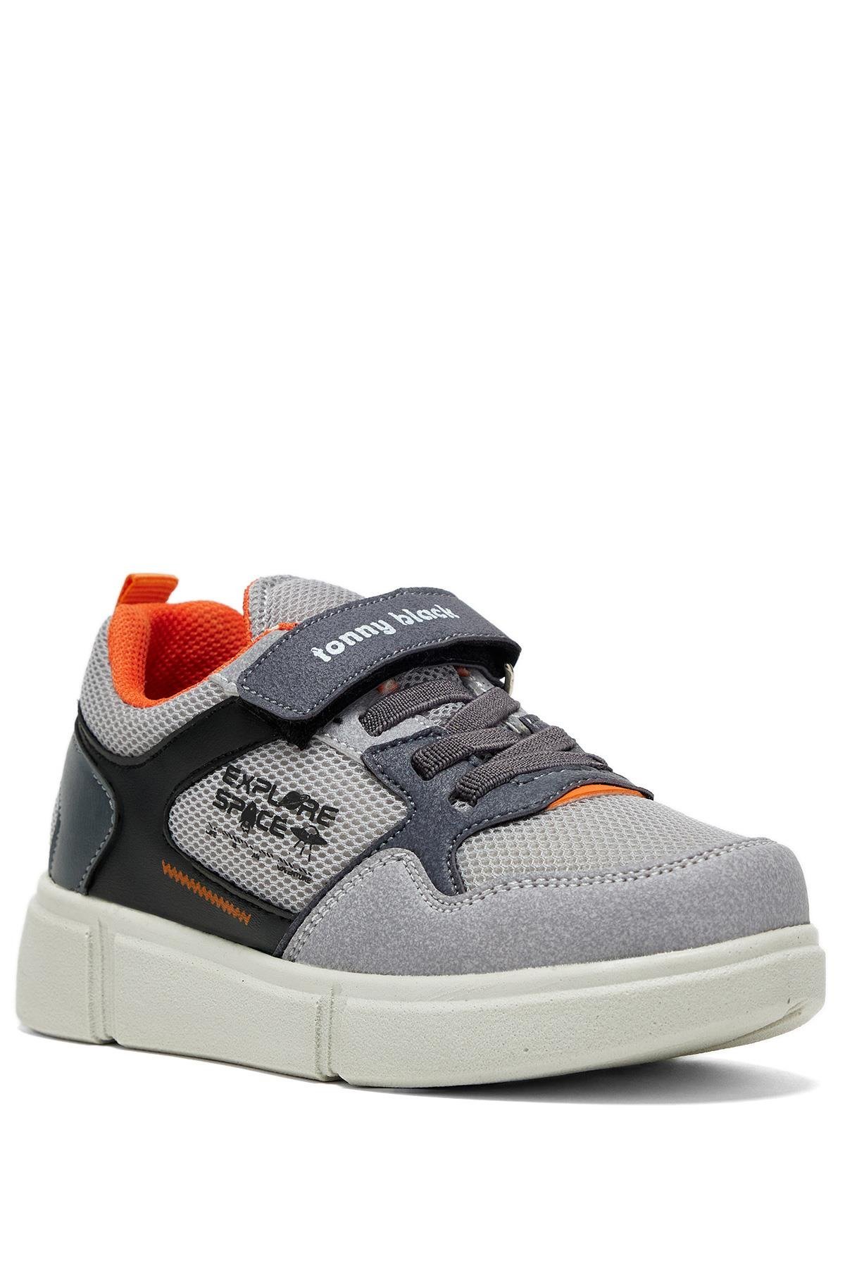 Çocuk Unisex Buz Siyah Rahat Kalıp Cırtlı Ayakkabı